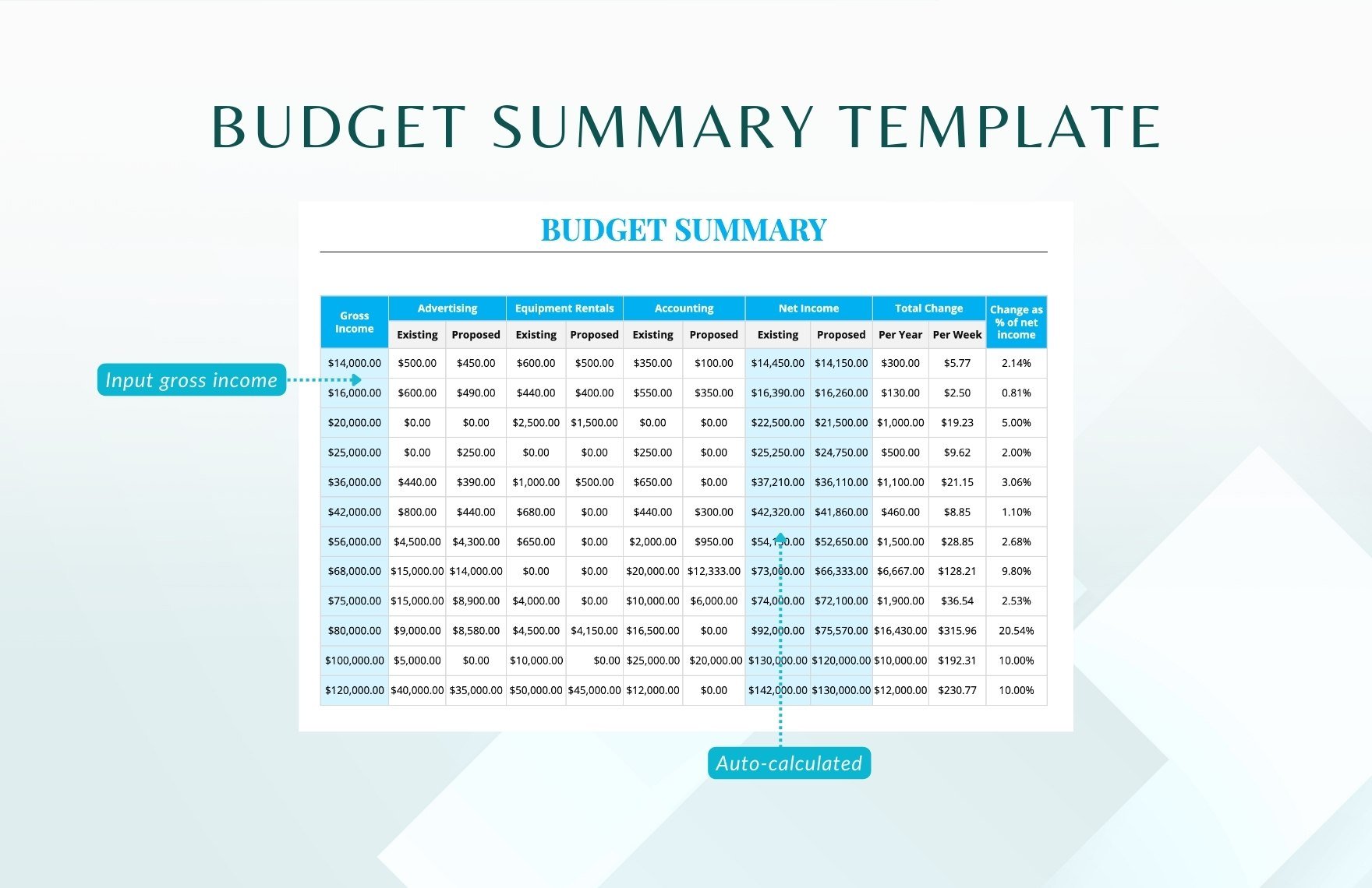 Budget Summary Template