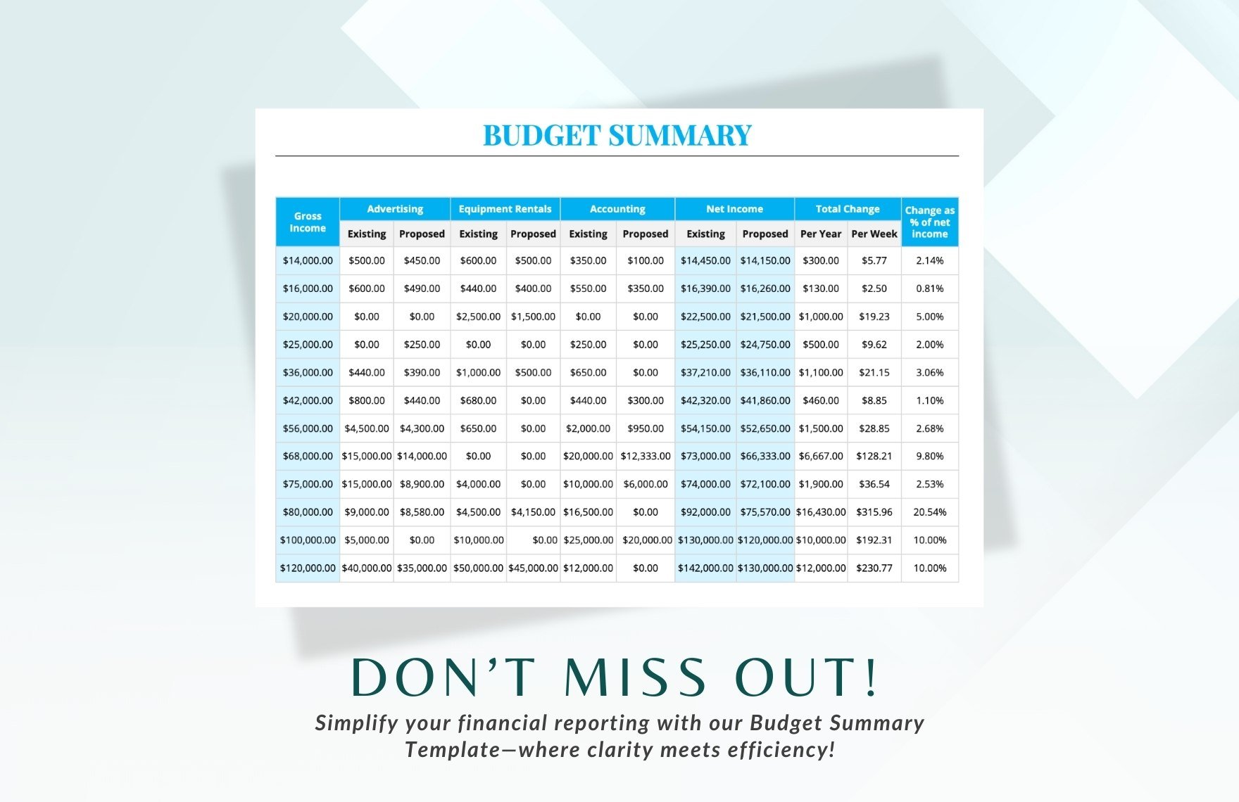 Budget Summary Template