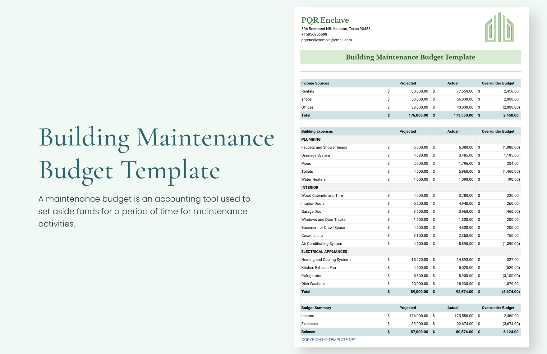 Building Maintenance Budget Template in Google Docs, Apple Numbers, Word, Pages, PDF, Excel, Google Sheets - Download | Template.net