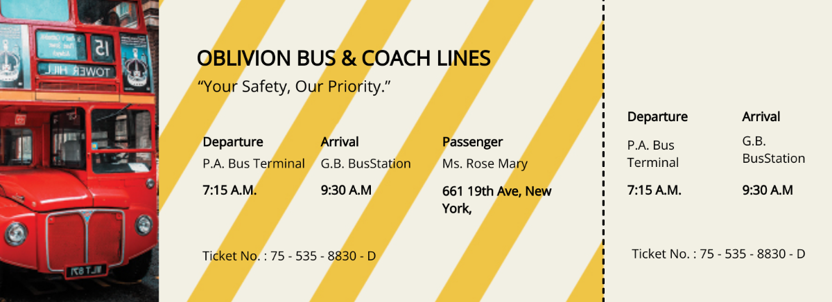Bus Travel Ticket Template