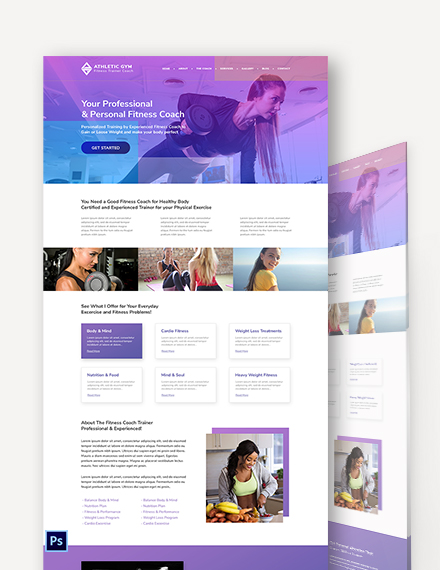 Fitness Trainer Coach PSD Landing page Template