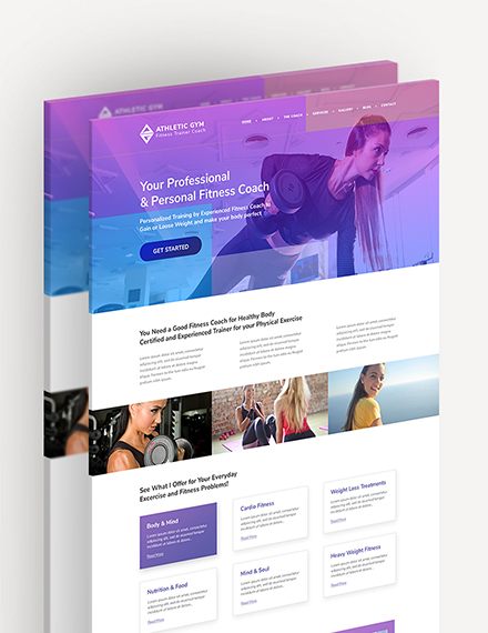 Sample Fitness Trainer Coach PSD Landing page
