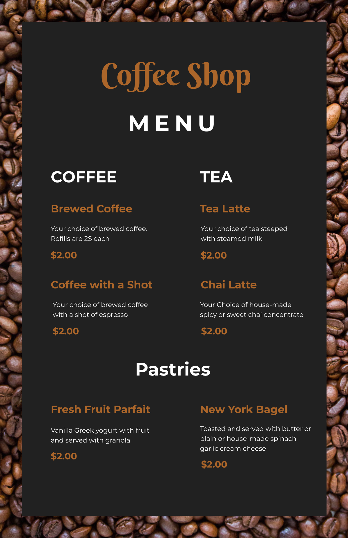 Cafe/Coffee Shop Poster Menu Template - Edit Online & Download