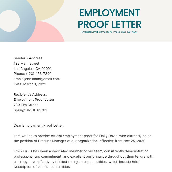 Employment Proof Letter Template