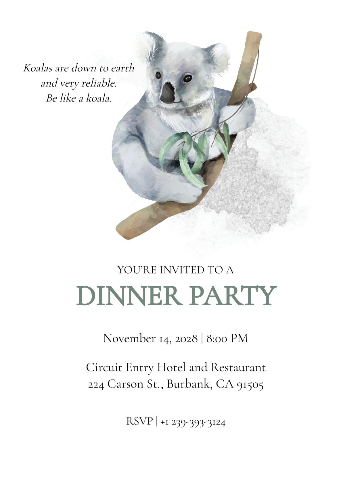 Koala Dinner Invitation Template