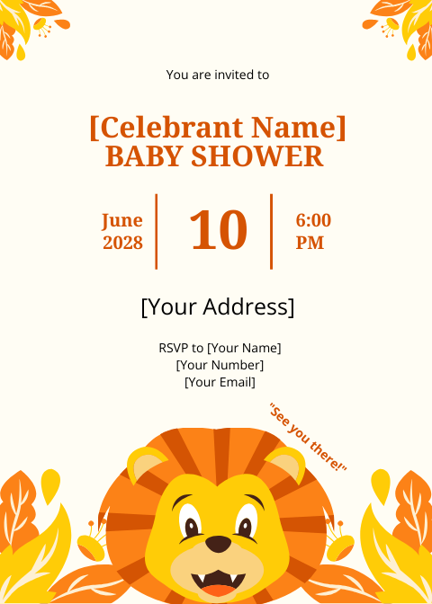 Lion Theme Baby Shower Invitation