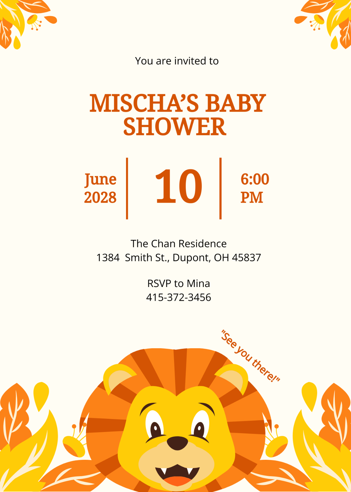 Lion Theme Baby Shower Invitation Template