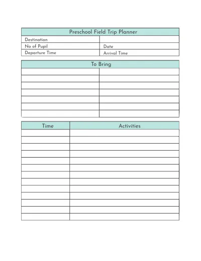 Free Daily Preschool Planner Template to Edit Online