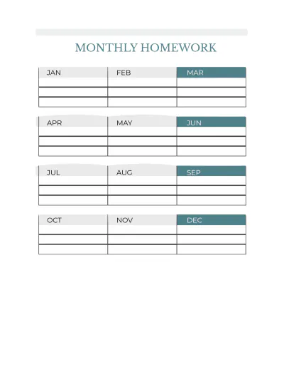 Free Monthly Homework Planner Template to Edit Online