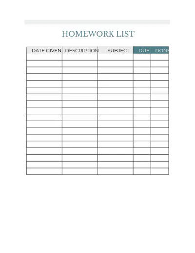 Free Monthly Homework Planner Template to Edit Online