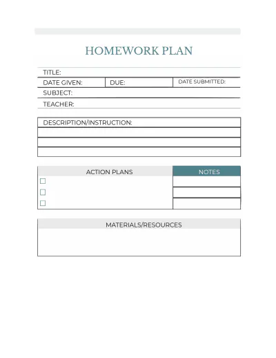 Free Monthly Homework Planner Template to Edit Online