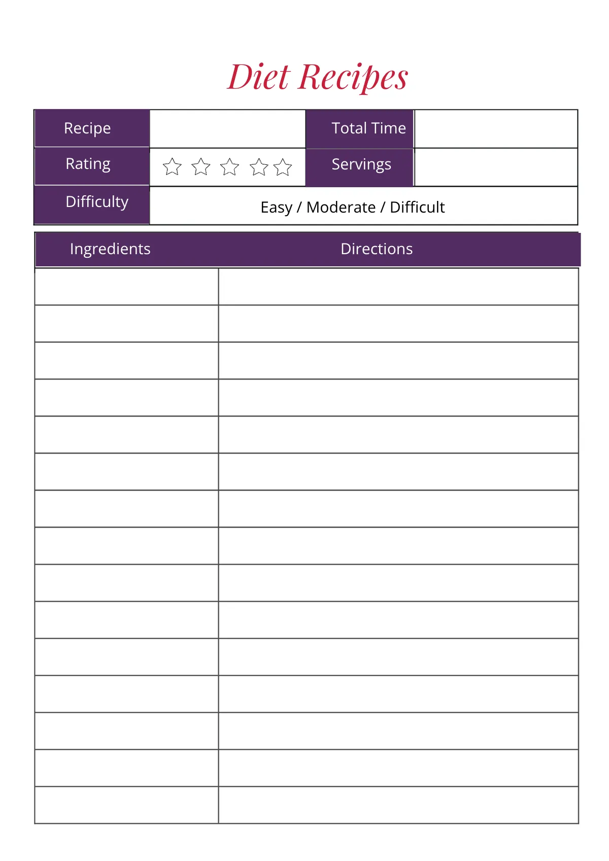 Free Sample Diet Planner Template to Edit Online