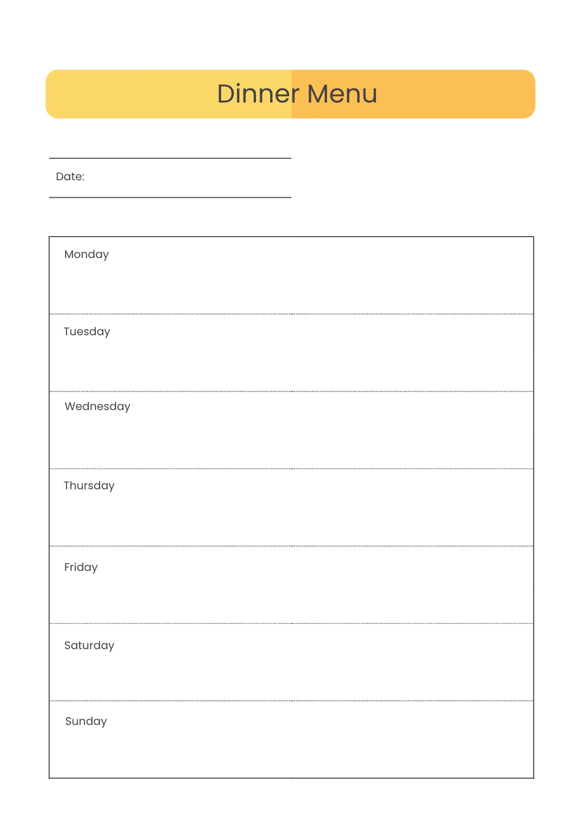 Free Basic Food Planner Template to Edit Online
