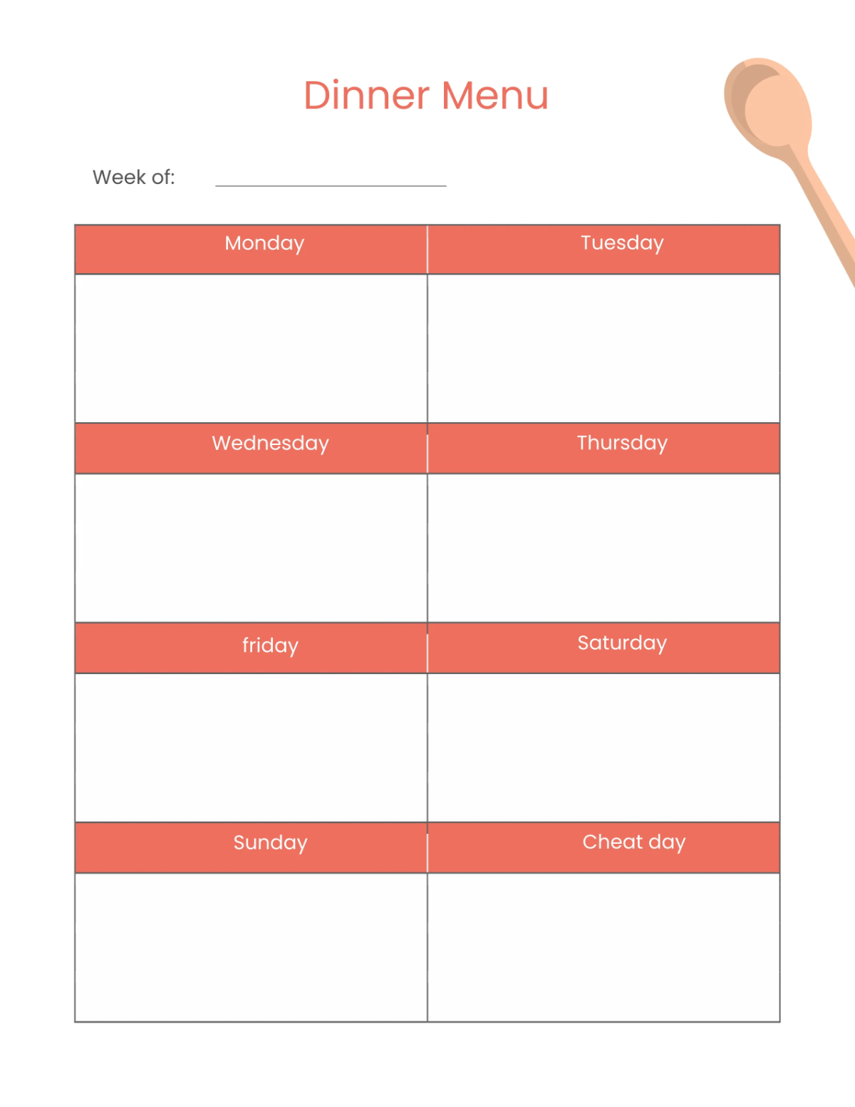 Free Editable Food Planner Template to Edit Online