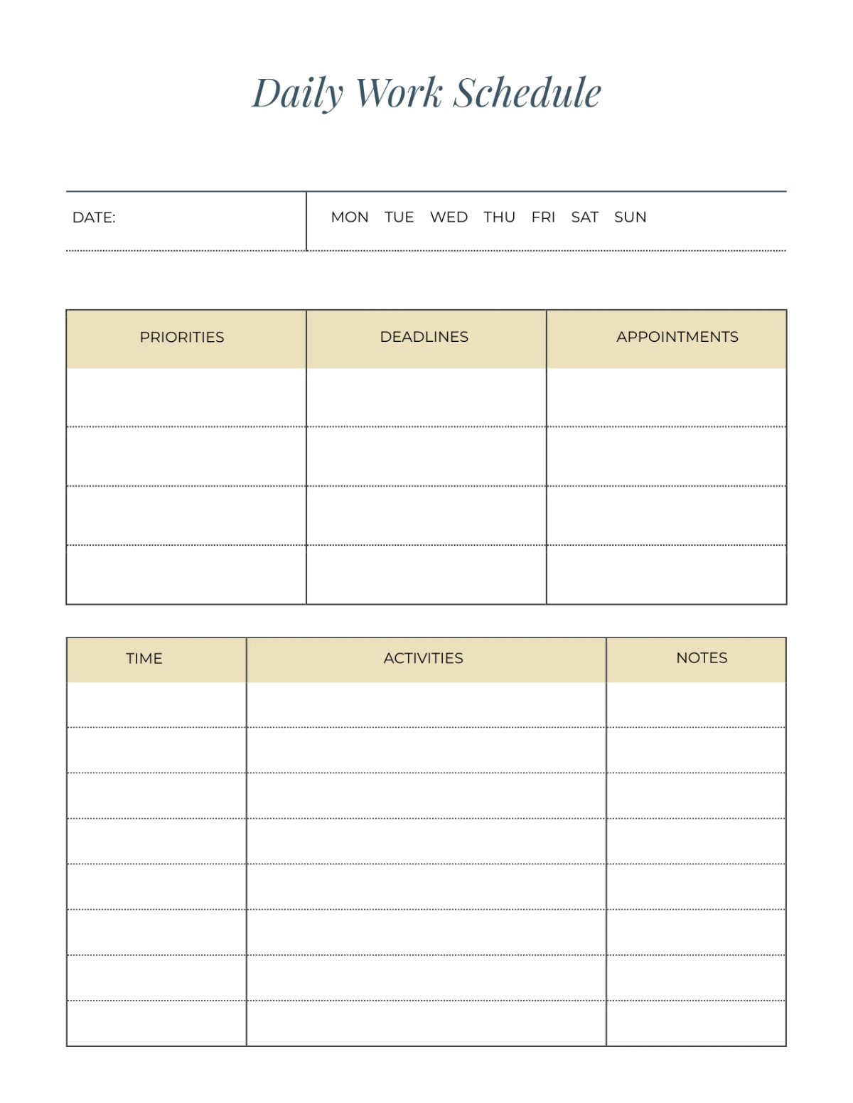 Free Basic Work Planner Template to Edit Online