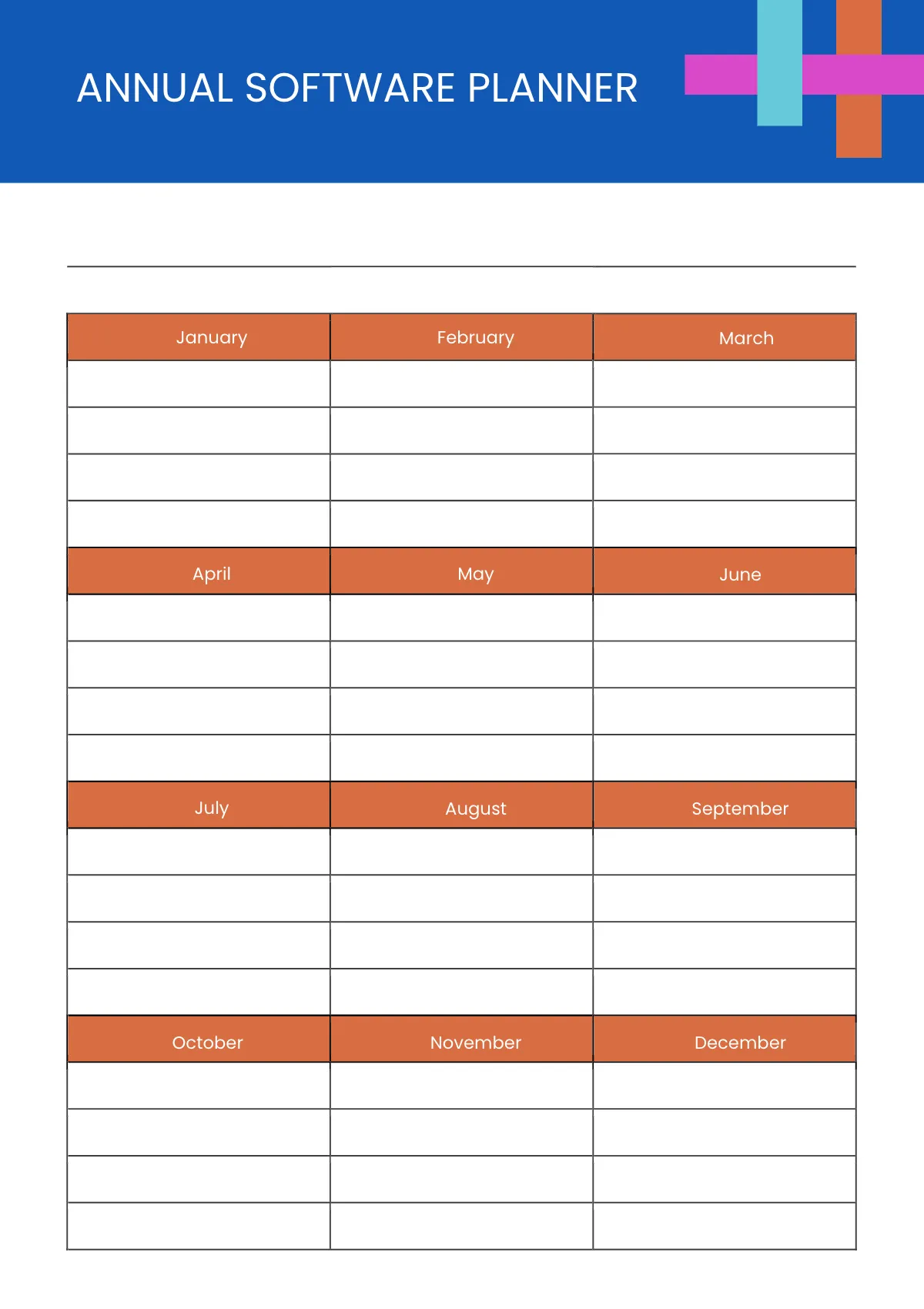Free Sample Software Planner Template to Edit Online