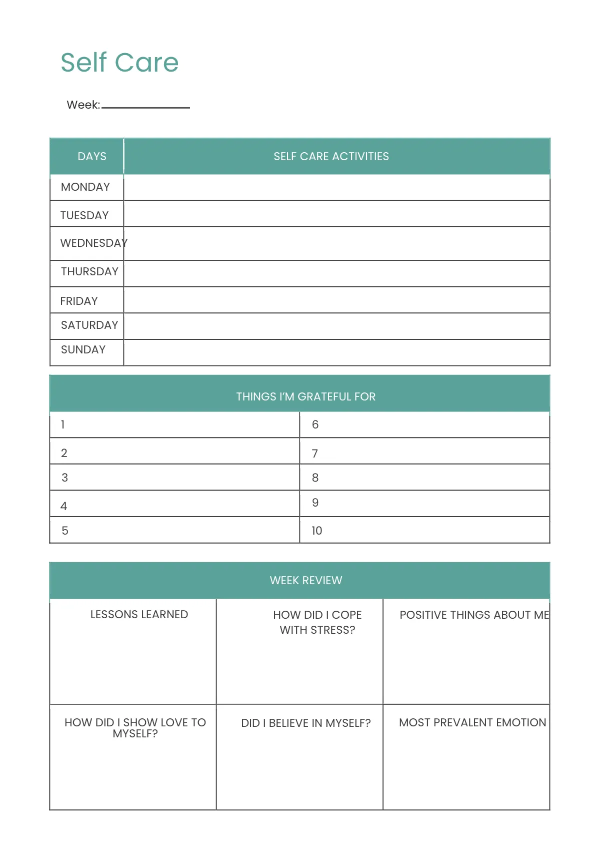 Free Simple Self Care Planner Template to Edit Online