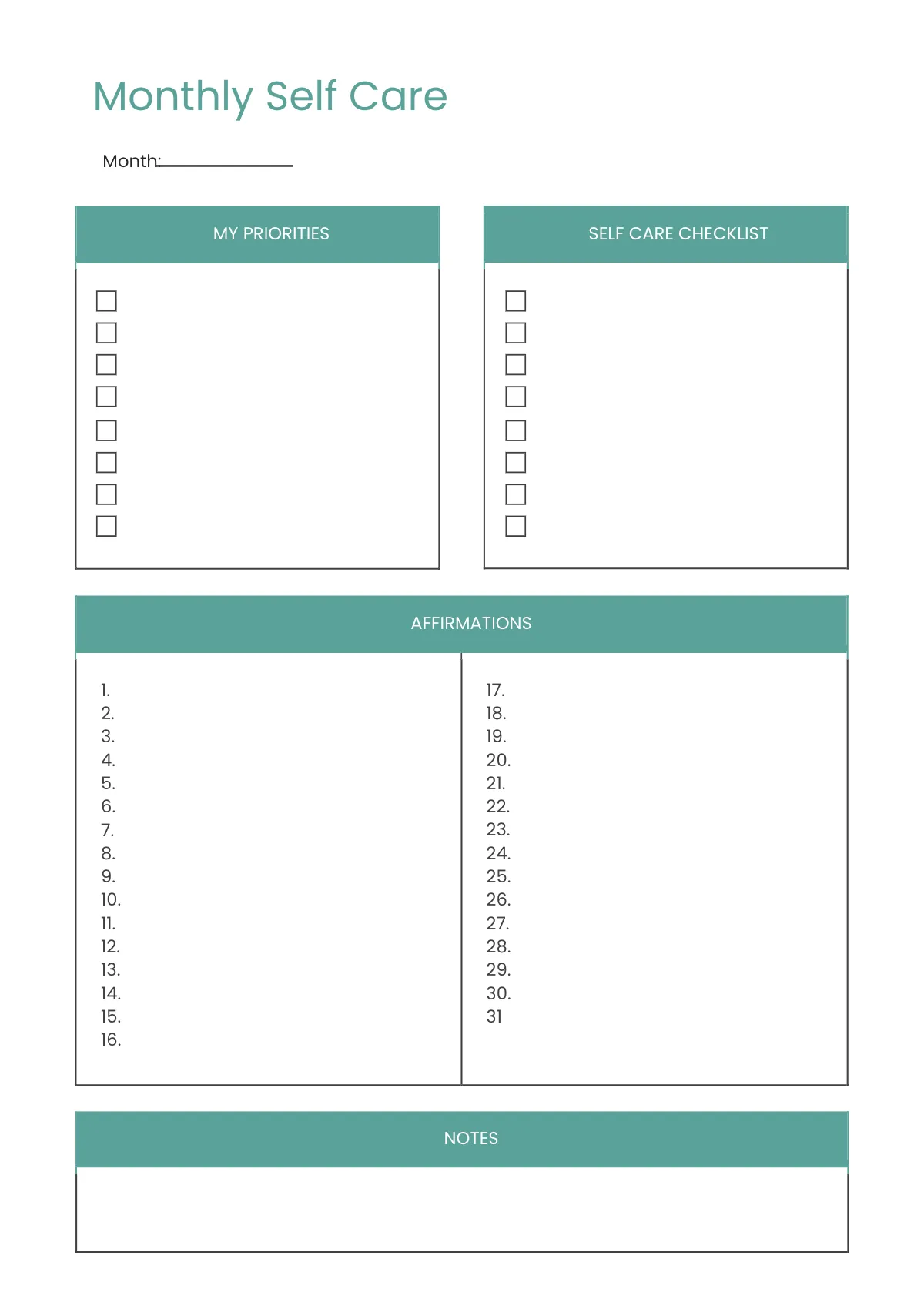 Free Simple Self Care Planner Template to Edit Online