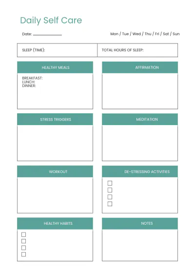 Free Simple Self Care Planner Template to Edit Online