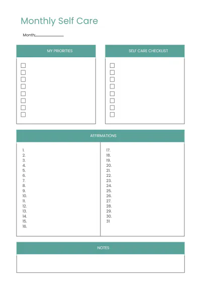 Free Simple Self Care Planner Template to Edit Online