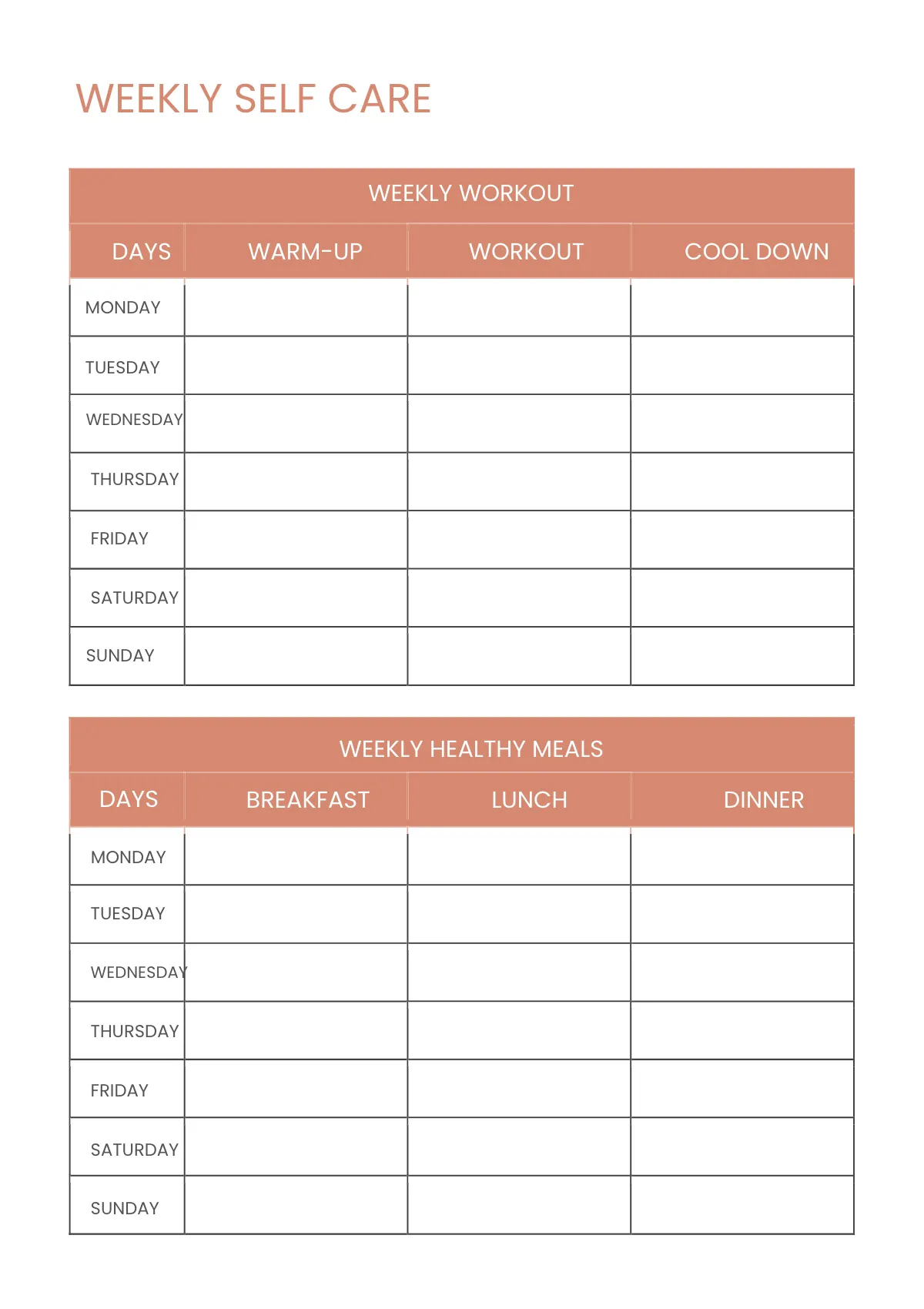 Free Basic Self Care Planner Template to Edit Online