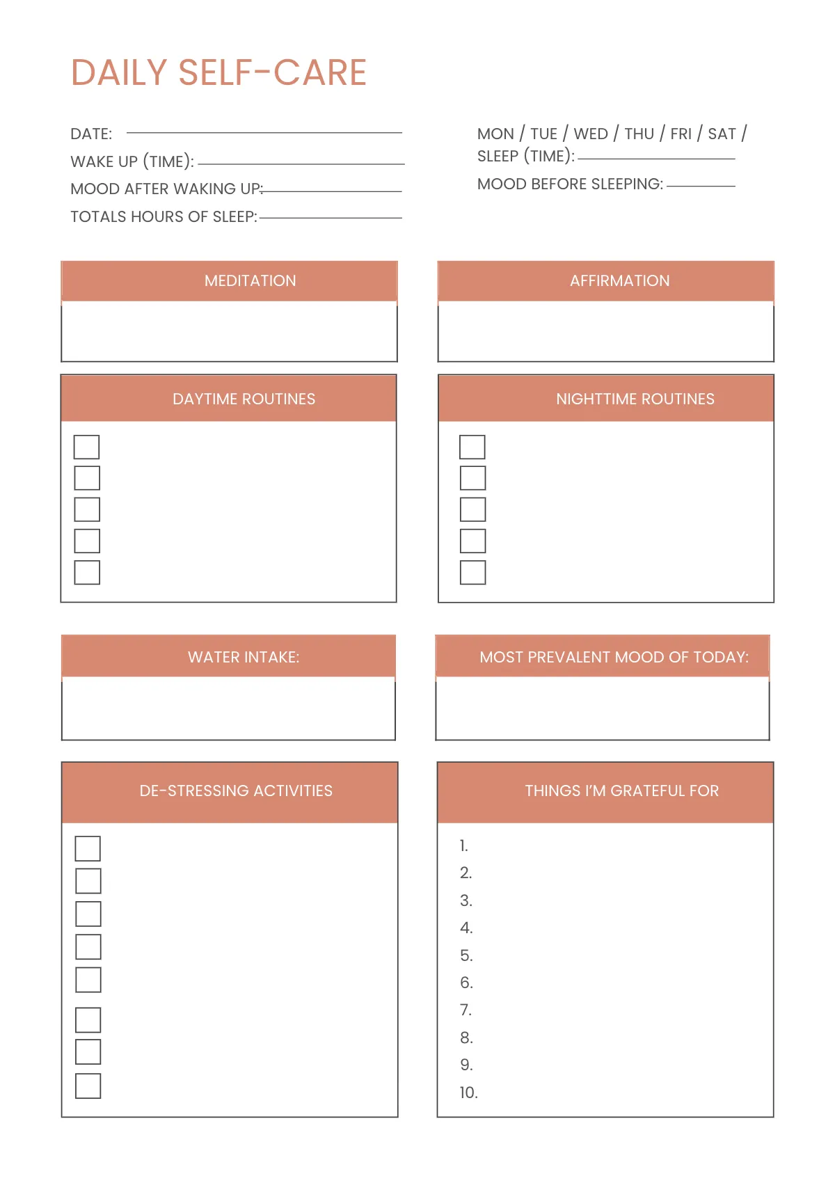 Free Basic Self Care Planner Template to Edit Online