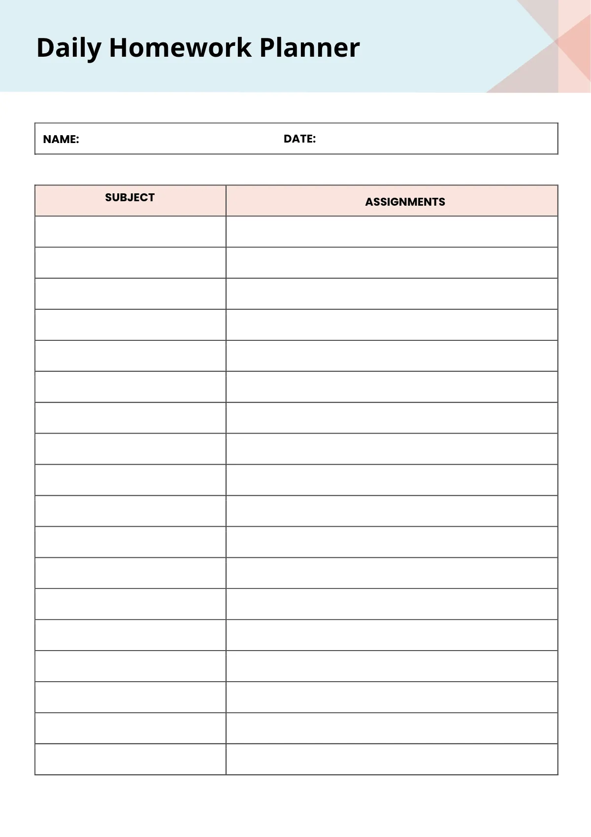Free Editable Homework Planner Template to Edit Online