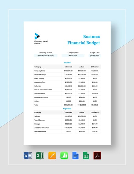 financial budget workbook