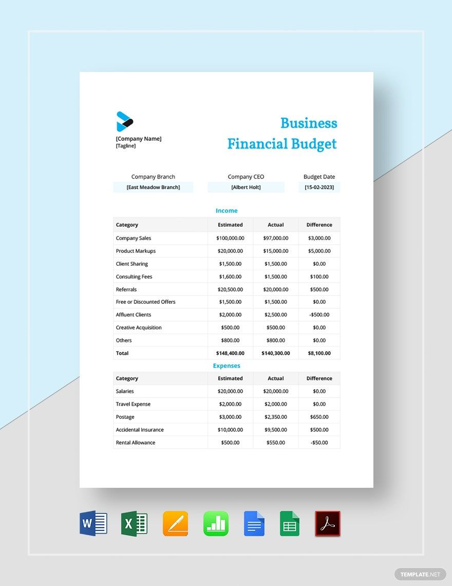 Business Financial Budget Template