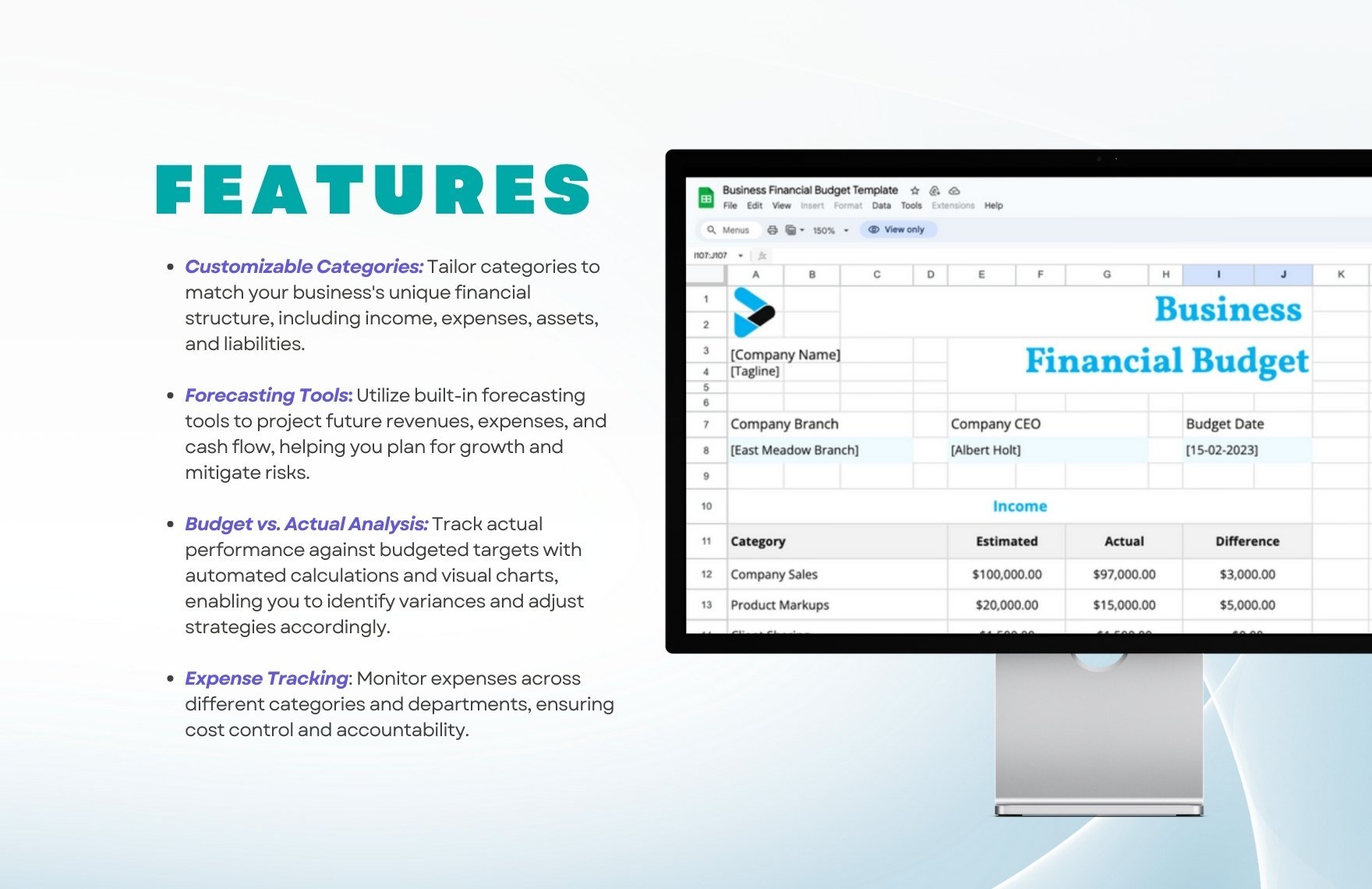 Business Financial Budget Template