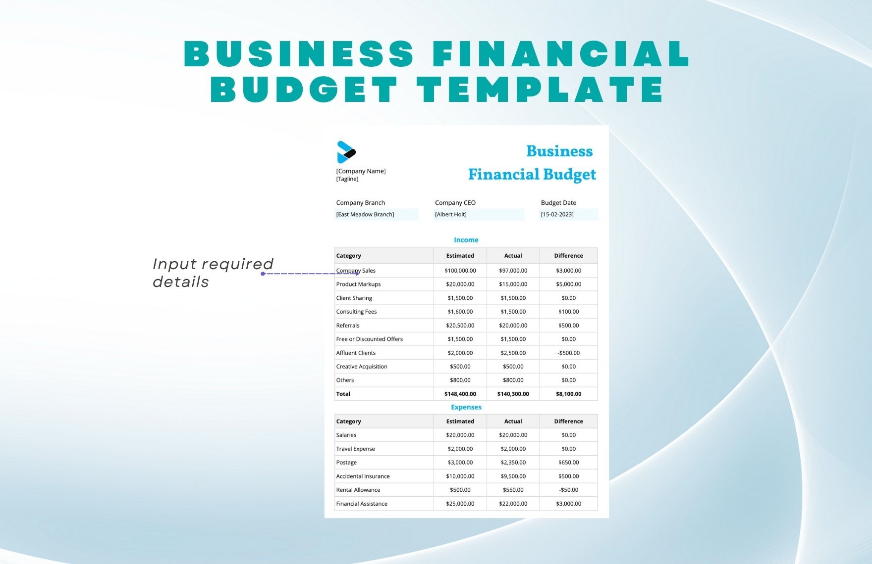 Business Financial Budget Template