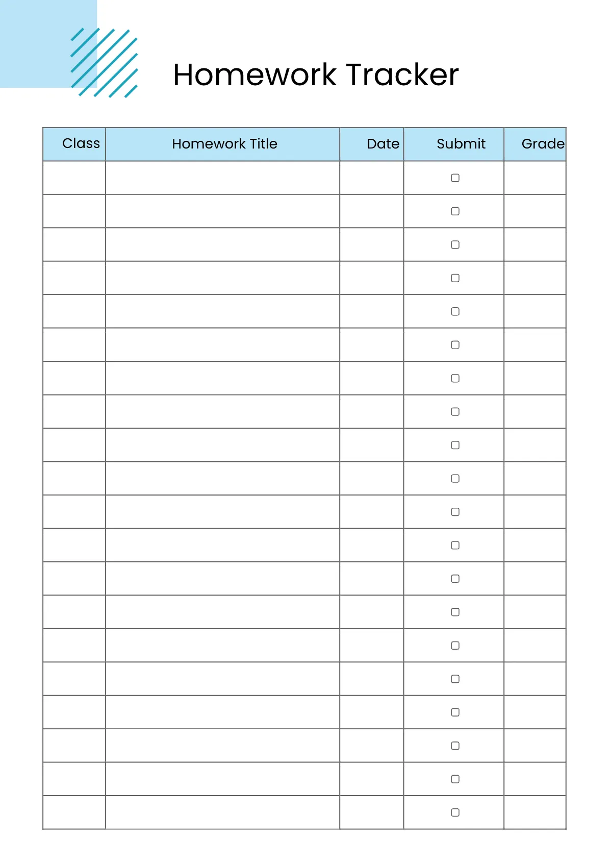 Free Simple Homework Planner Template to Edit Online