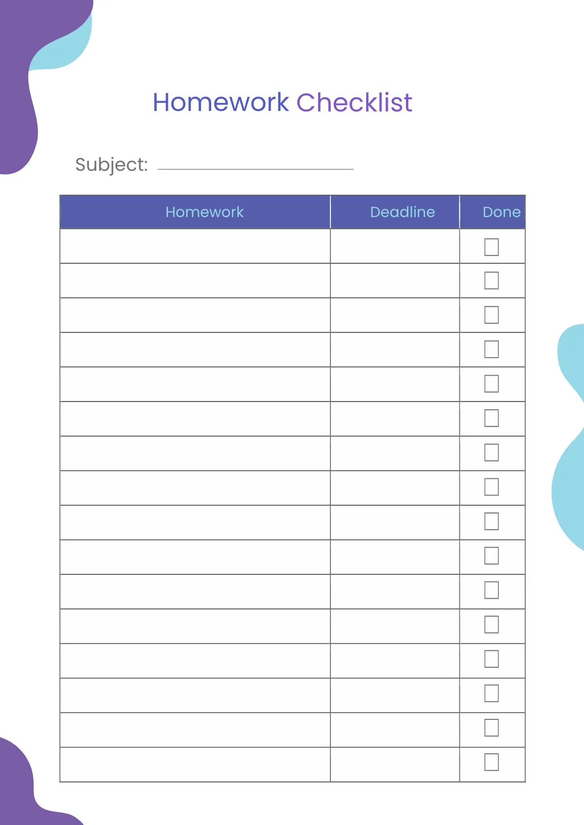 Free Basic Homework Planner Template to Edit Online