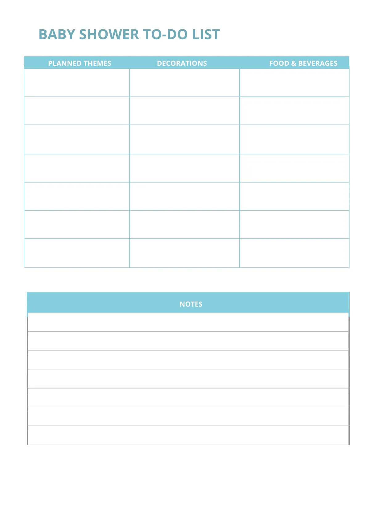 Free Basic Baby Shower Planner Template to Edit Online