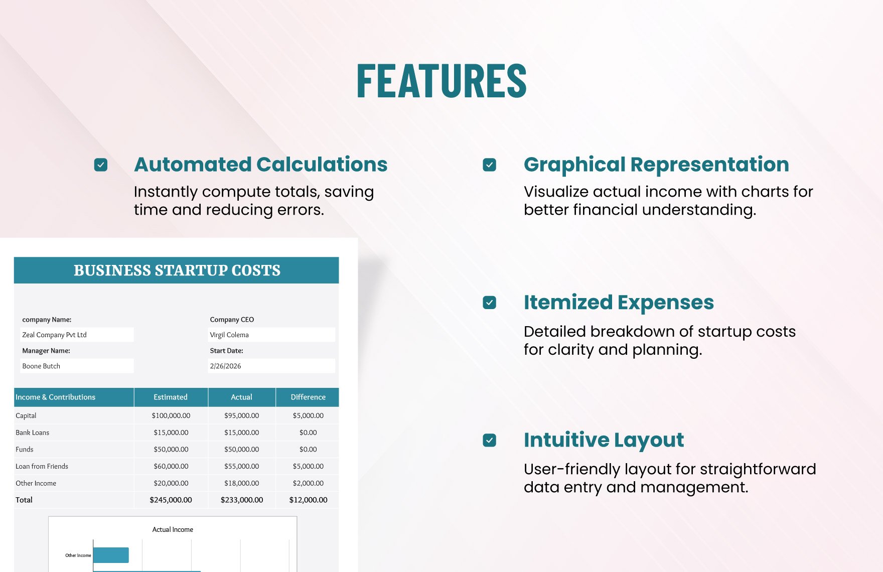 Business Start Up Costs Template