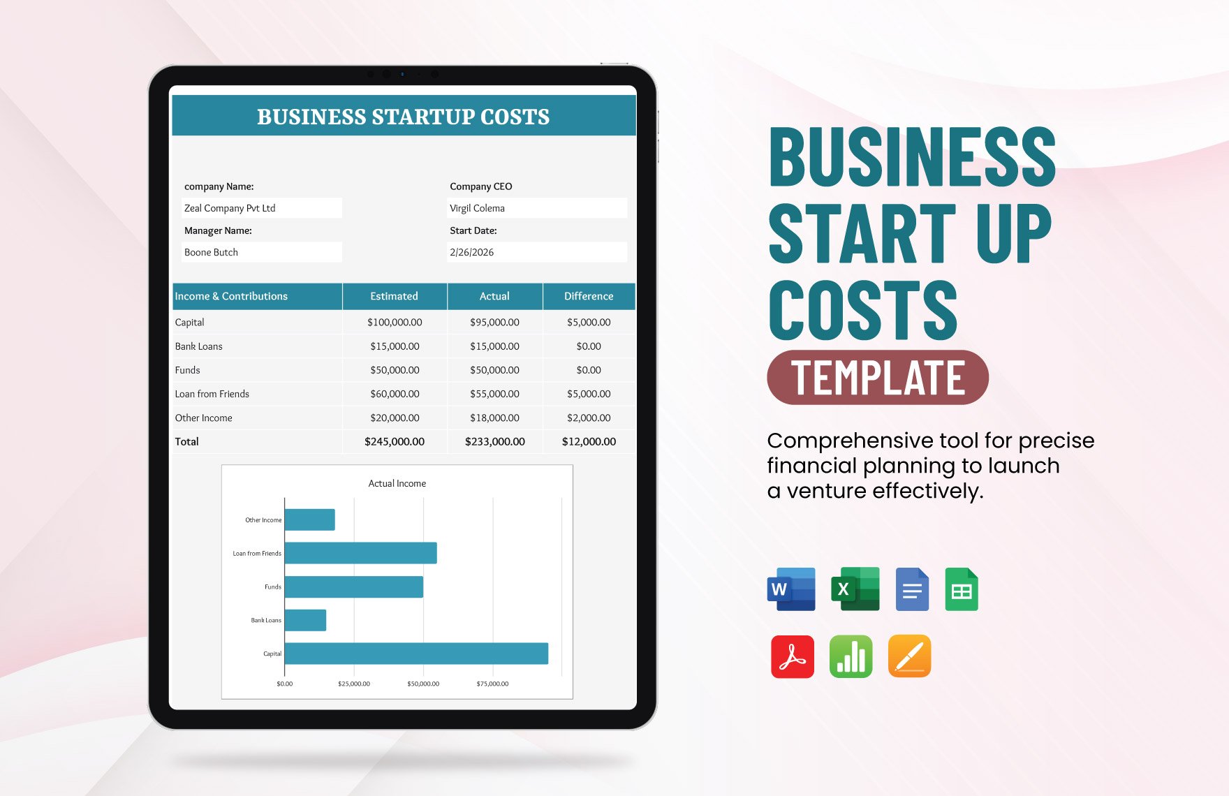 Business Start Up Costs Template in Word, Google Docs, Excel, PDF, Google Sheets, Apple Pages, Apple Numbers