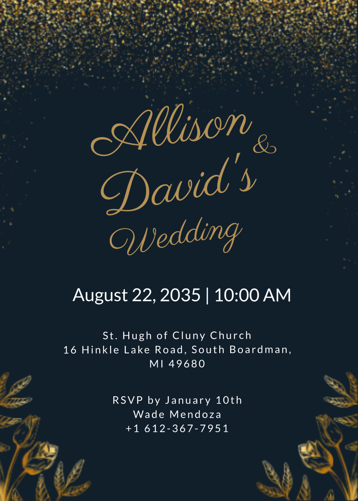 Golden Rain Wedding Invitation Template