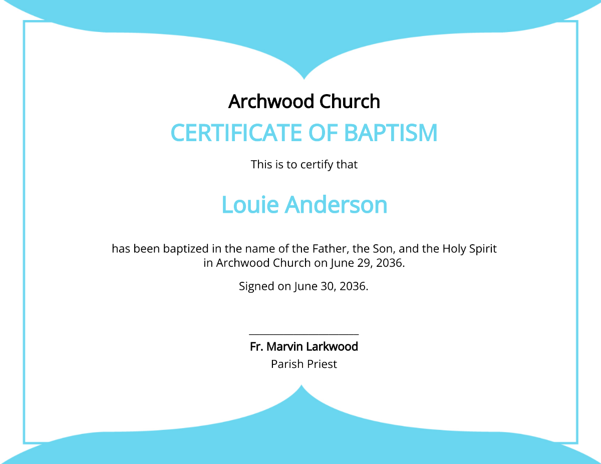 Church Baptismal Certificate Template