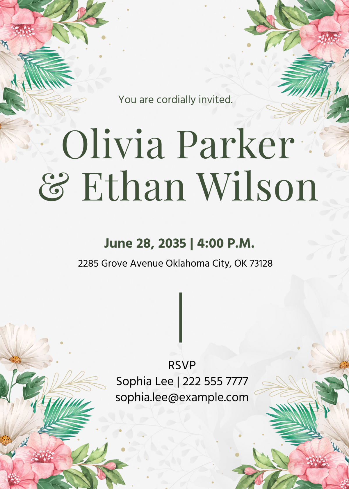 Modern Floral Wedding Invitation Template - Edit Online & Download