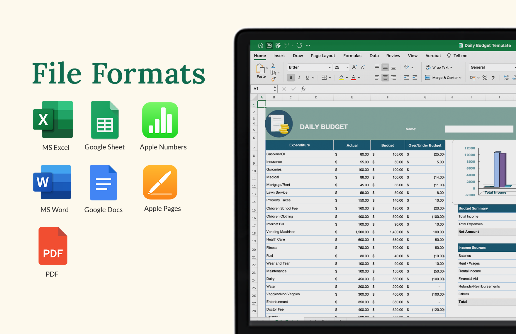 Daily Budget Template in Google Docs, Word, Pages, Numbers, PDF, Excel ...