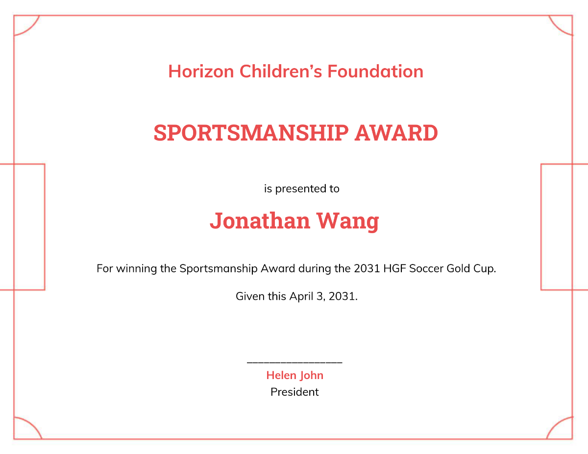 Printable Soccer Award Certificate