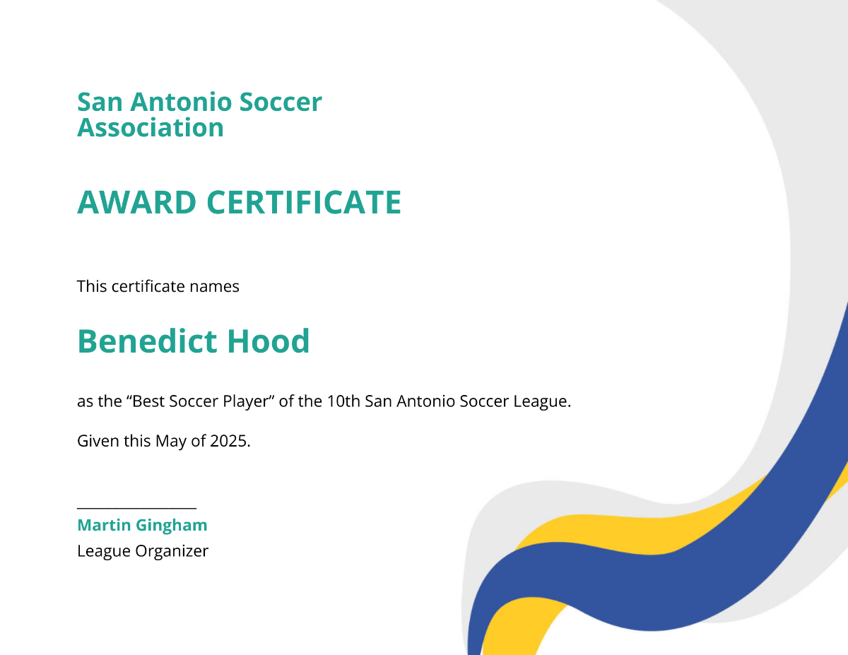 Simple Soccer Award Certificate