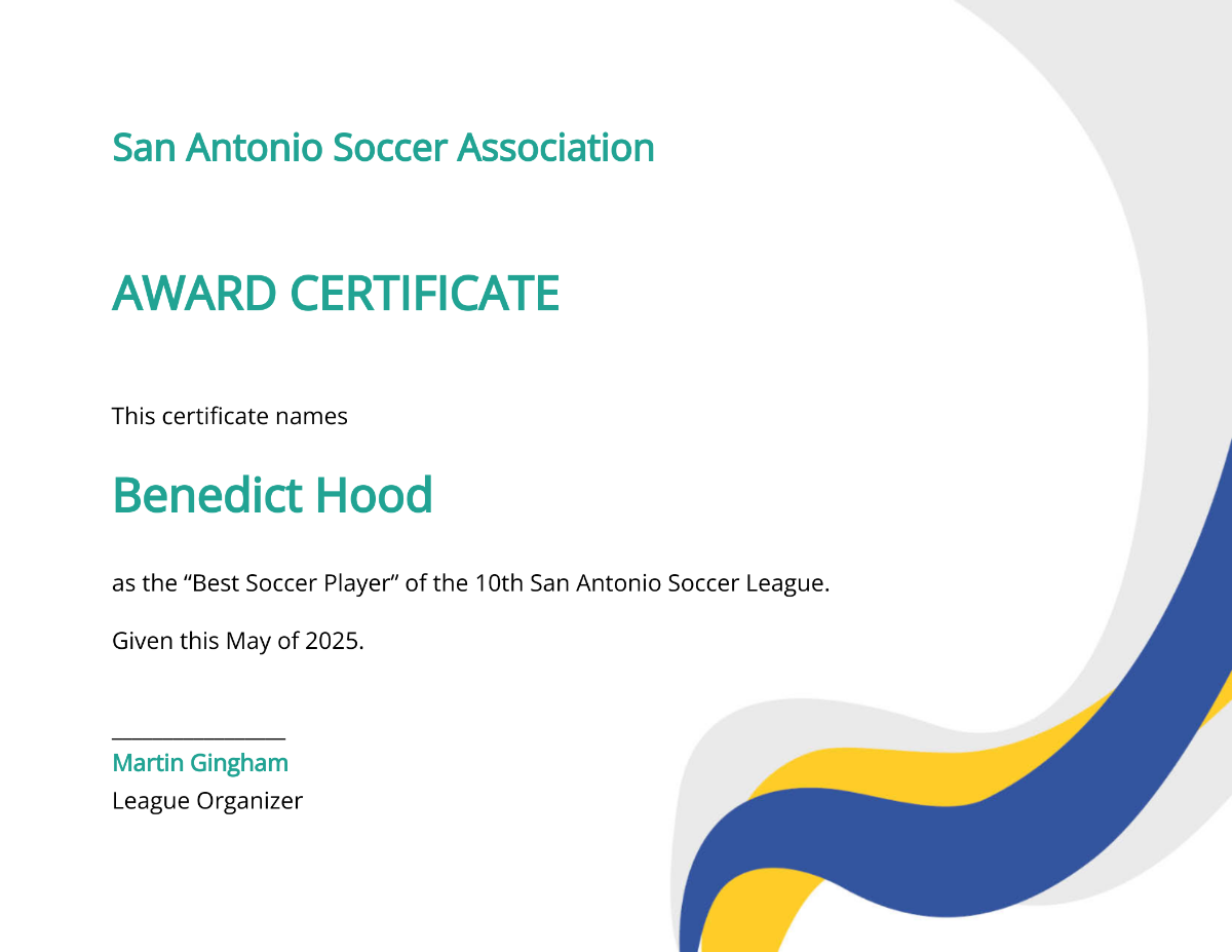 Simple Soccer Award Certificate Template