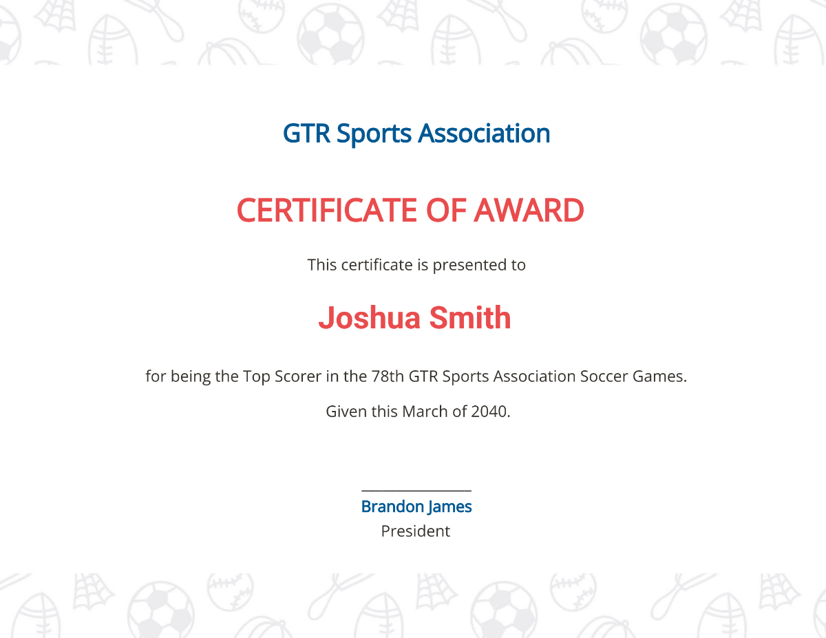 Elegant Soccer Award Certificate Template