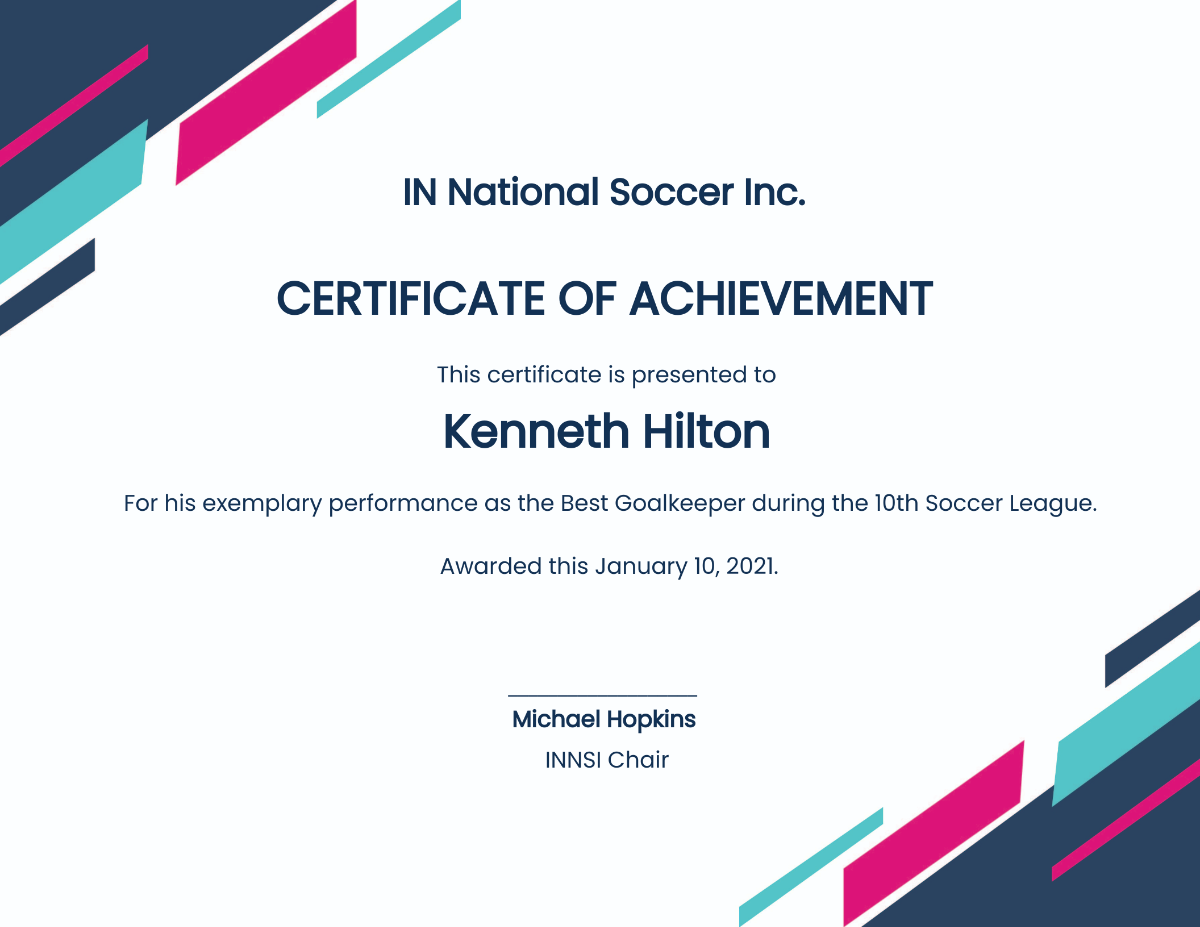 Sample Soccer Award Certificate Template