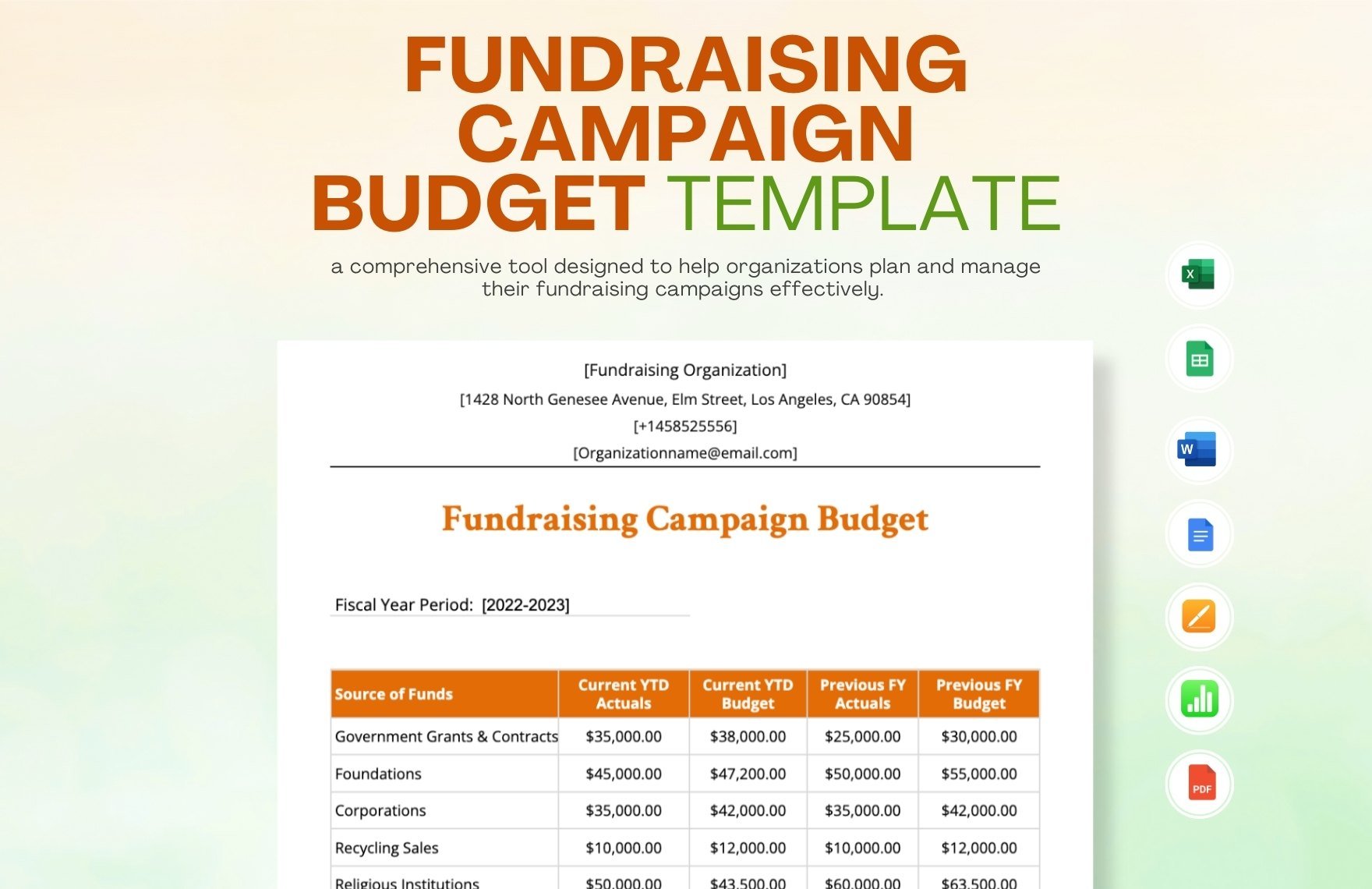 Fundraising Campaign Budget Template in Word, Google Docs, Excel, PDF, Google Sheets, Apple Pages, Apple Numbers