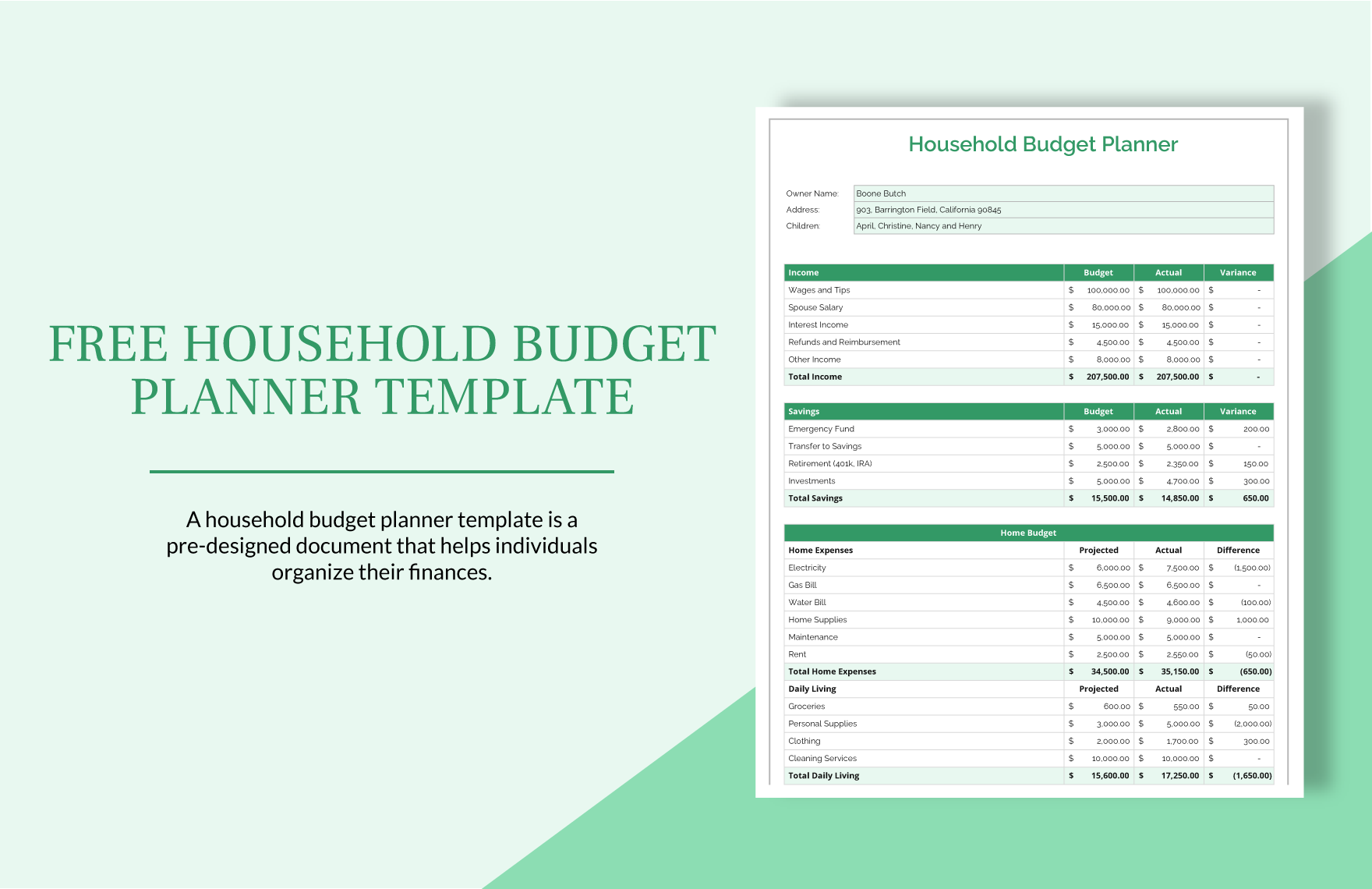 Free Household Budget Planner Template Google Docs Google Sheets Hot 