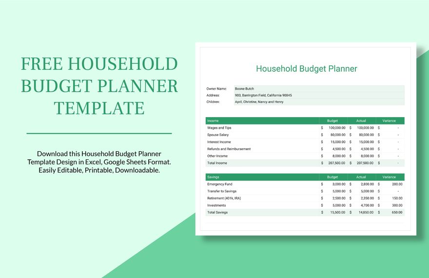 Household Budget Planner Template