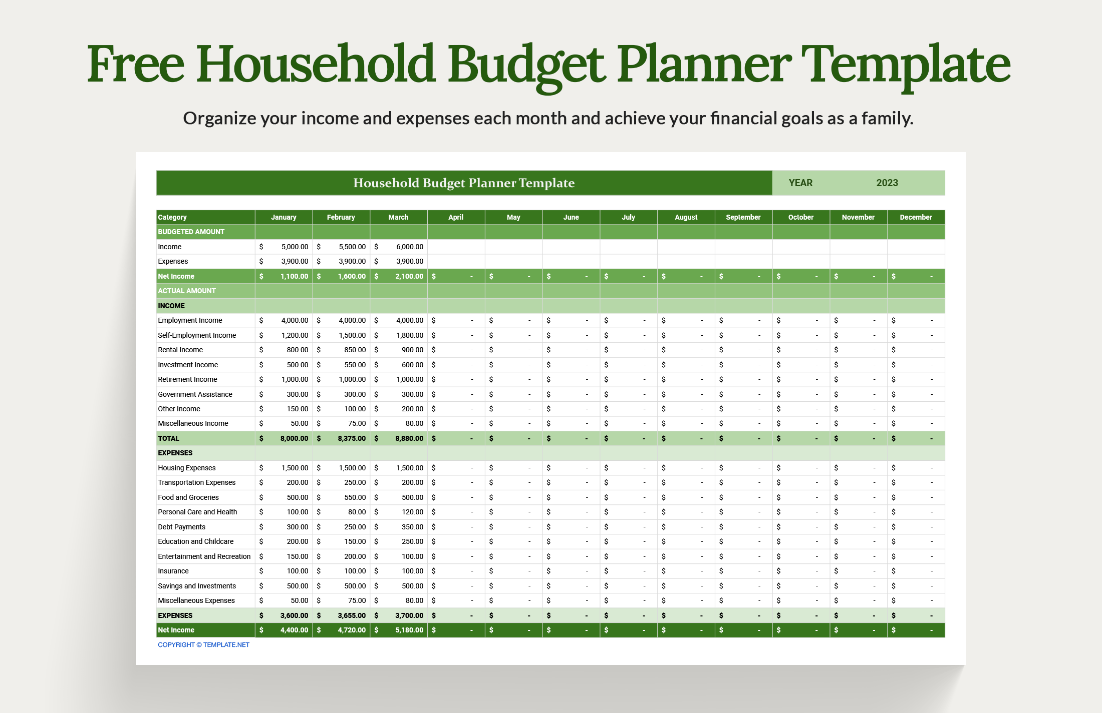google docs Family Budget Planner template