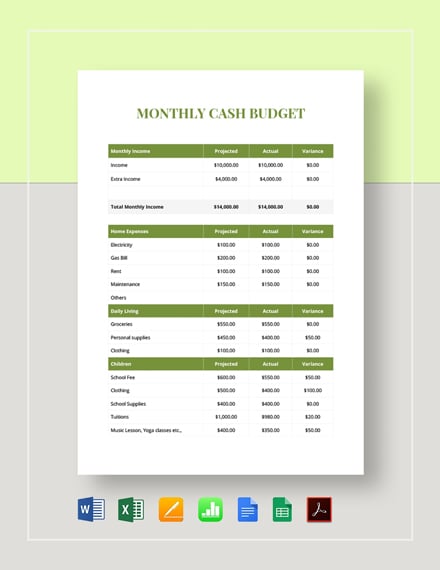 monthly business budget